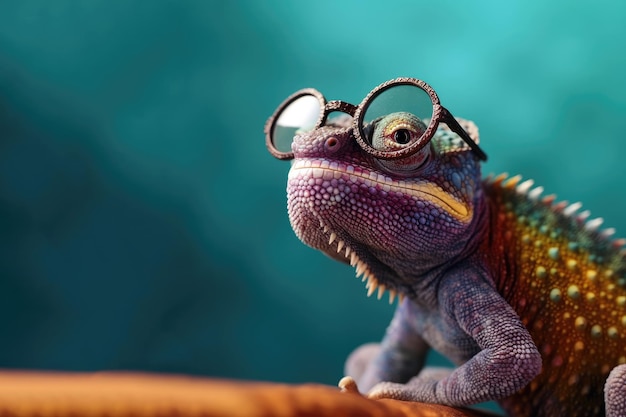 Un camaleonte con gli occhiali sopra