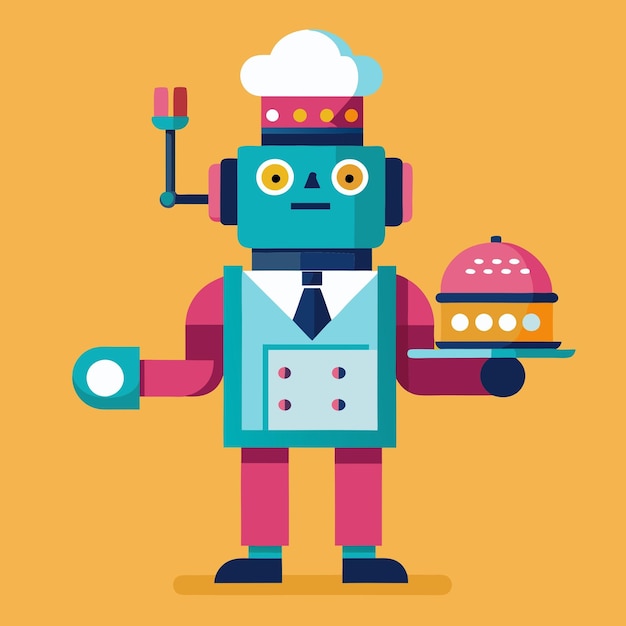 Un cameriere robot serve un delizioso hamburger