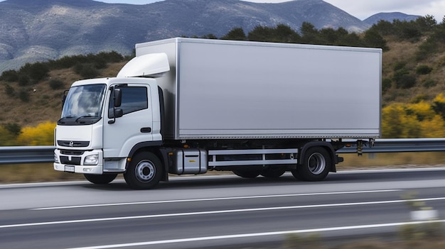 Un camion bianco con un rimorchio bianco che percorre una strada.