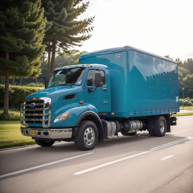 Un camion blu sulla strada