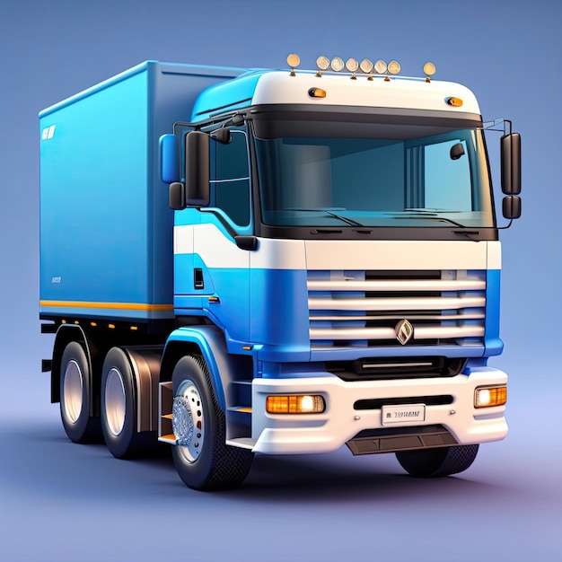 Un camion carico blu 3d su sfondo blu