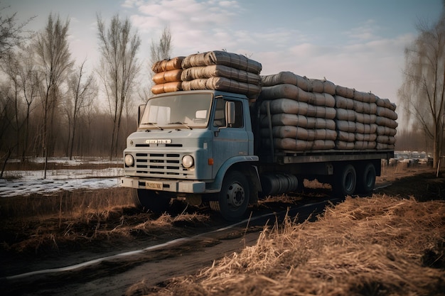 Un camion con un carico di fieno sul retro