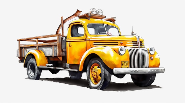 Un camion d'epoca giallo con i numeri 379 sulla parte anteriore.