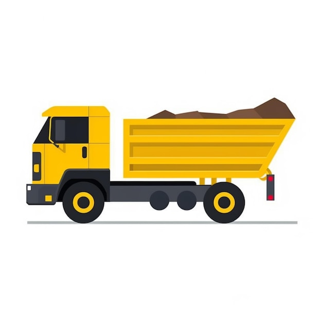 un camion da scarico giallo con un mucchio di terra sul retro generativo ai