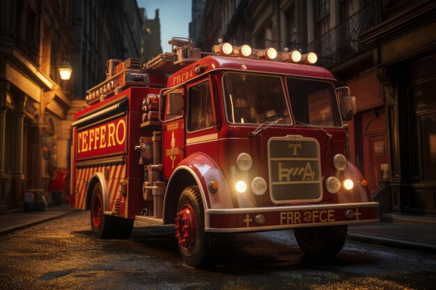 Un camion dei pompieri è in arrivo per aiutare le persone Foto Stock