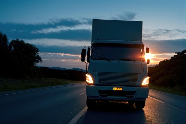 Un camion elettrico trasporta merci lungo la strada