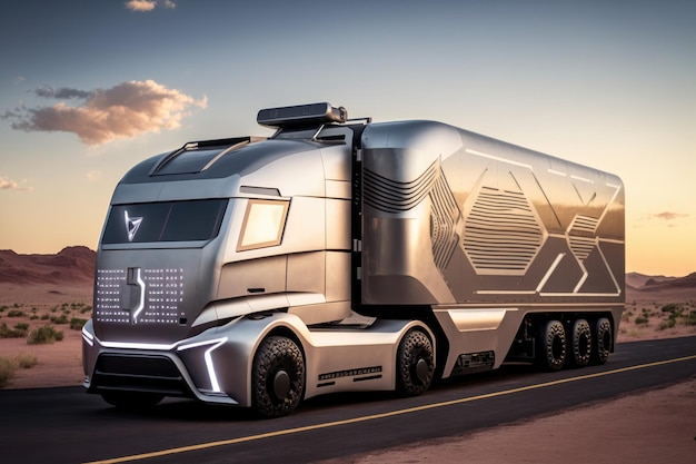 Un camion futuristico dell'azienda volvo.