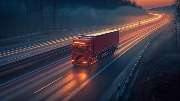 Un camion notturno su un'autostrada