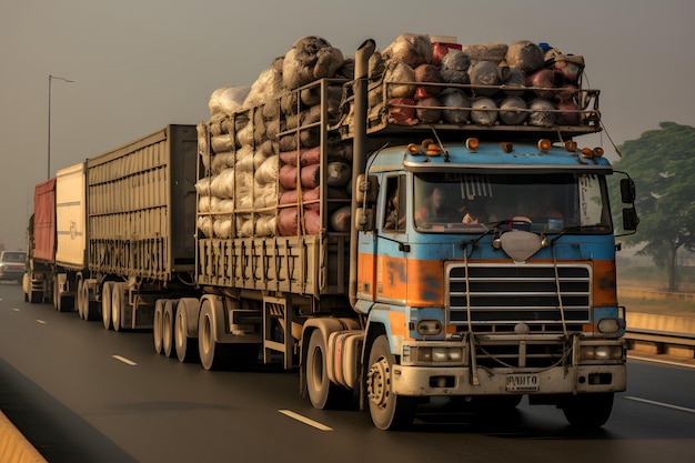 un camion per strada in India Un camion indiano sta guidando sulla strada