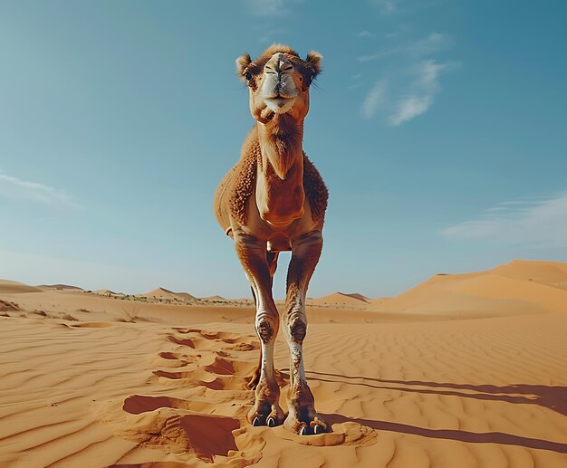 un cammello è in piedi nel deserto con le parole cammello su di esso