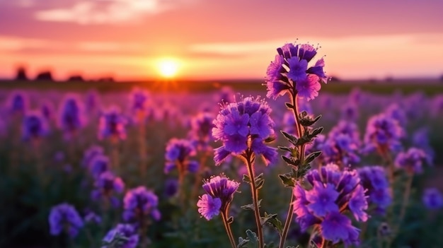 Un campo con fiori viola