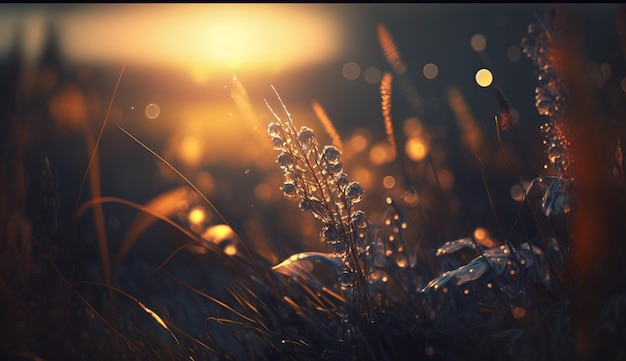 Un campo d'erba con il sole che splende su di esso