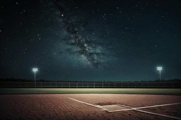 Un campo da baseball con una via lattea sullo sfondo