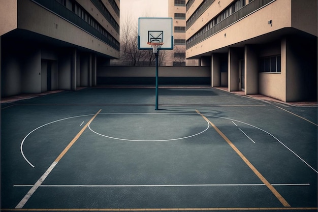 un campo da basket con una palla da basket su di esso