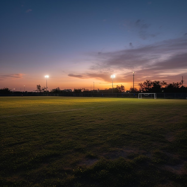 Un campo da calcio con luci a lato