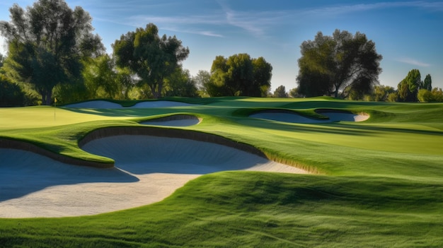 Un campo da golf con green ondulati e trappole di sabbia