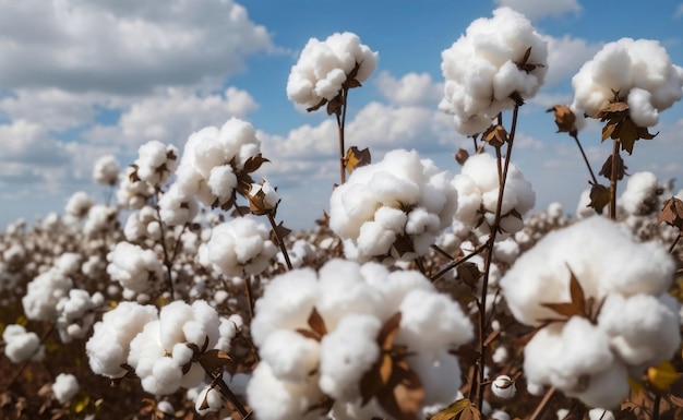 Un campo di cotone con palline bianche soffici