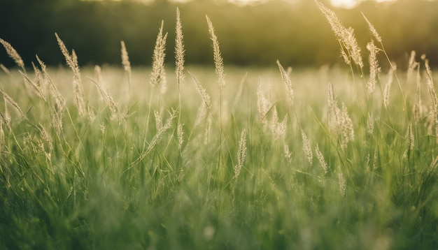 Un campo di erba alta con la luce del sole che splende