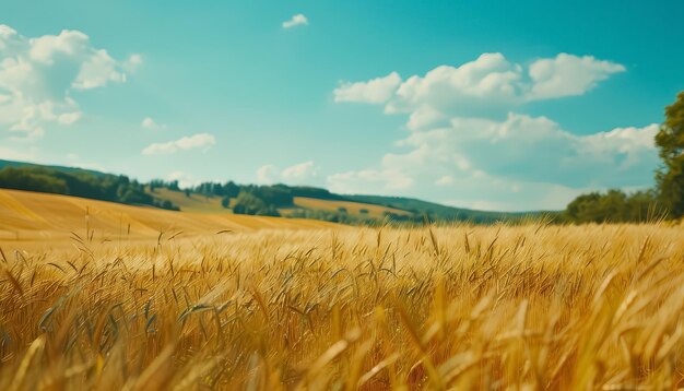 Un campo di erba alta con un cielo blu chiaro sopra