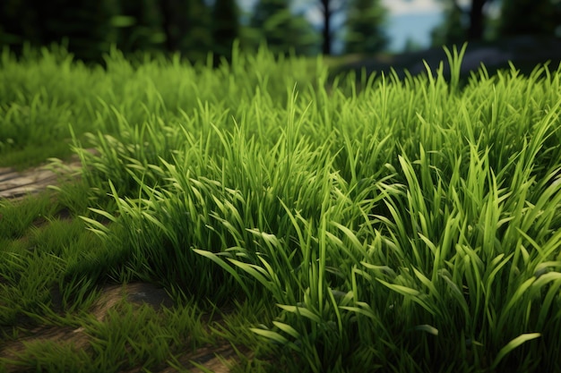 Un campo di erba con una montagna sullo sfondo