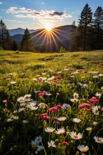 un campo di fiori attraversato dal sole