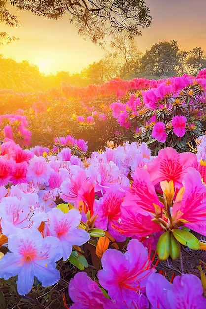 Un campo di fiori con il sole che splende su di loro