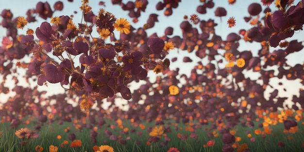 Un campo di fiori con uno sfondo di cielo