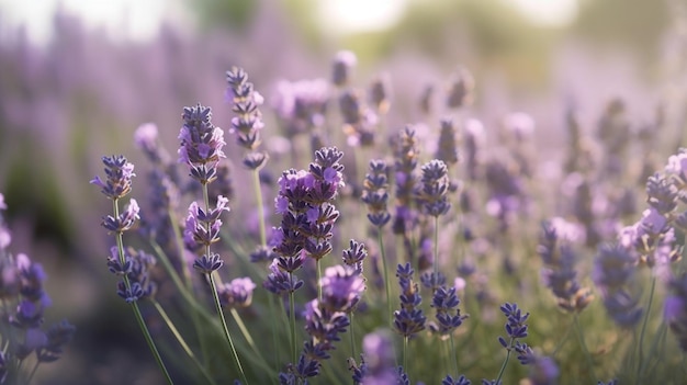 Un campo di fiori di lavanda alla luce del sole