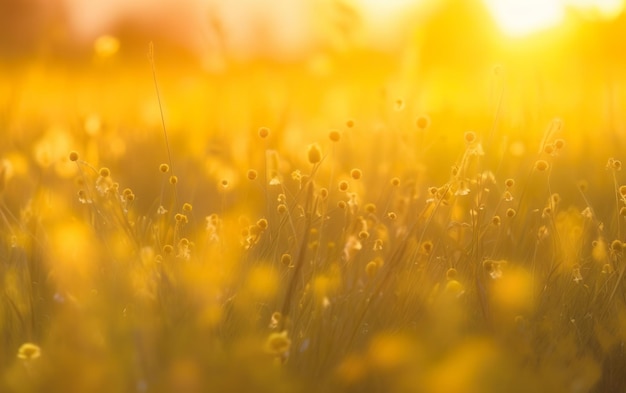 Un campo di fiori gialli con il sole che tramonta dietro di esso