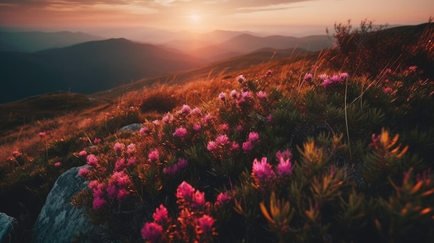 Un campo di fiori in montagna IA generativa