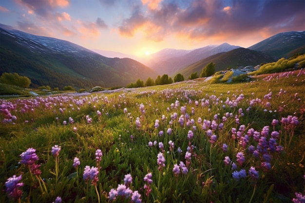 Un campo di fiori in montagna