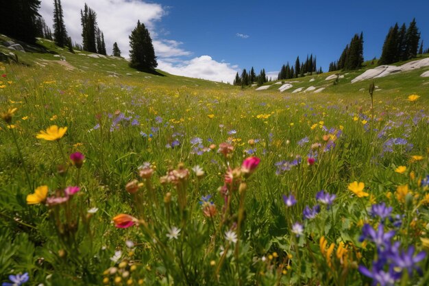 Un campo di fiori in montagna