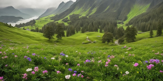 Un campo di fiori in montagna