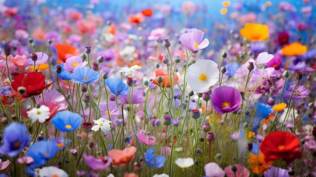 Un campo di fiori selvatici si estende all'infinito