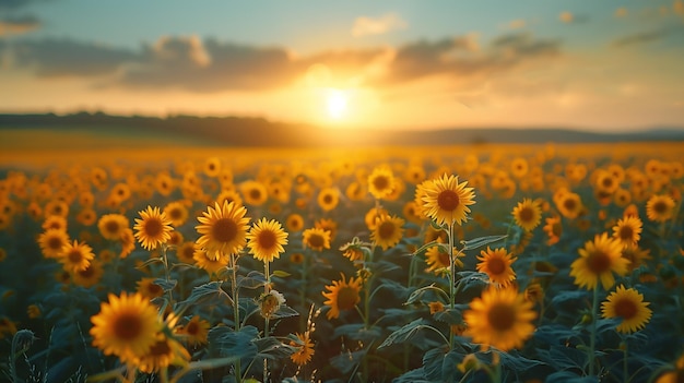 Un campo di girasoli al tramonto