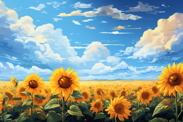 Un campo di girasoli e cielo blu