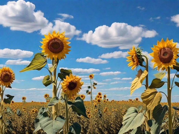 Un campo di girasoli sotto un cielo blu limpido