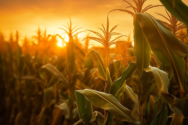 Un campo di grano con il sole che tramonta dietro di esso