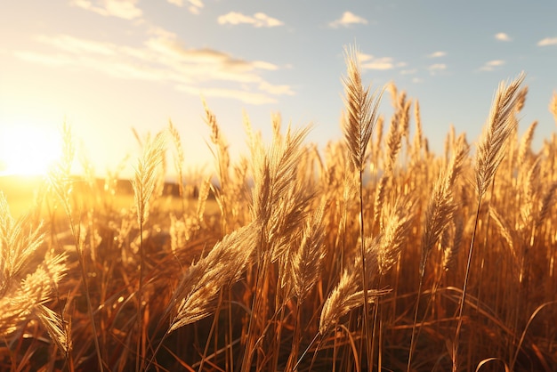 Un campo di grano con spighe in primo piano