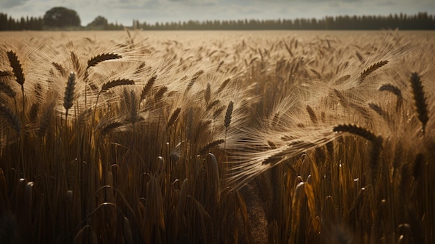 Un campo di grano con un cielo sullo sfondo