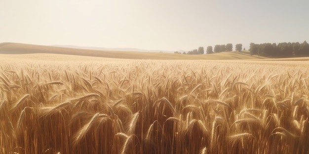 Un campo di grano dorato con un cielo sullo sfondo.