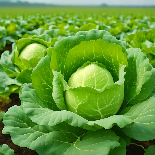 un campo di lattuga con un campo di lettuga sullo sfondo