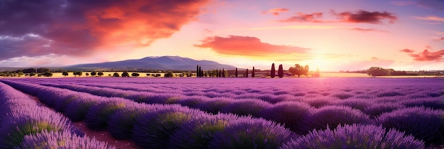 un campo di lavanda al tramonto