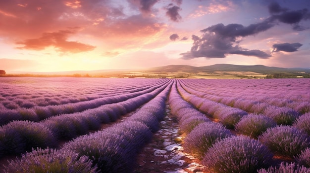 Un campo di lavanda che si estende fino a dove l'occhio può vedere