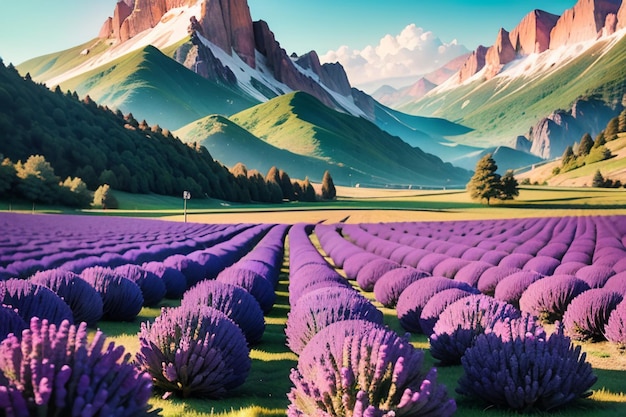 Un campo di lavanda davanti a una montagna