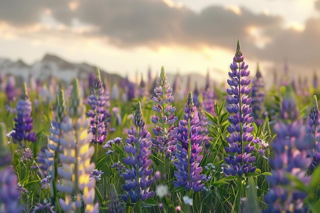 Un campo di lupini selvatici in fiore