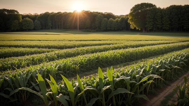 un campo di mais al sole del mattino