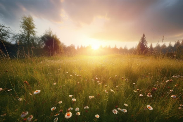 Un campo di margherite al tramonto