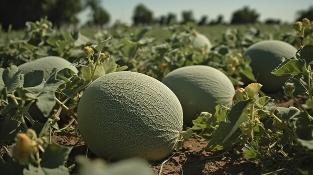 Un campo di meloni al sole