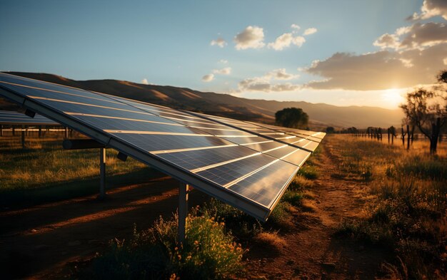 Un campo di pannelli solari ad energia sostenibile